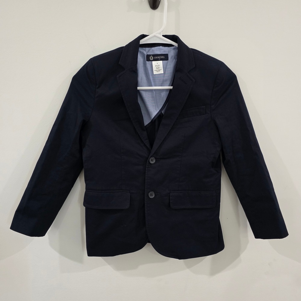 J Crew Crewcuts Boys Thompson Blazer Jacket Size 8 Navy Blue Cotton Suit Formal
